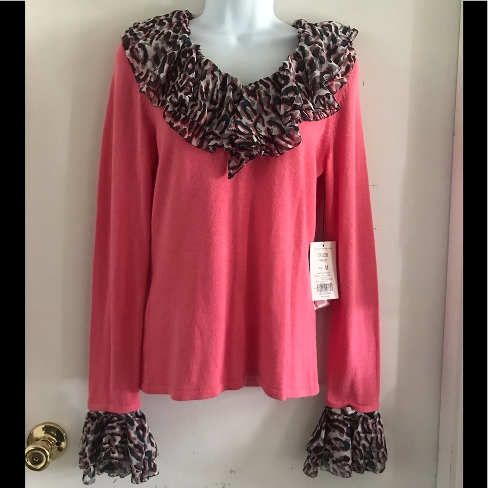 Etcetera Removable Ruffled Collar & Cuffs Pinklady Sweater - Picture 2 of 11